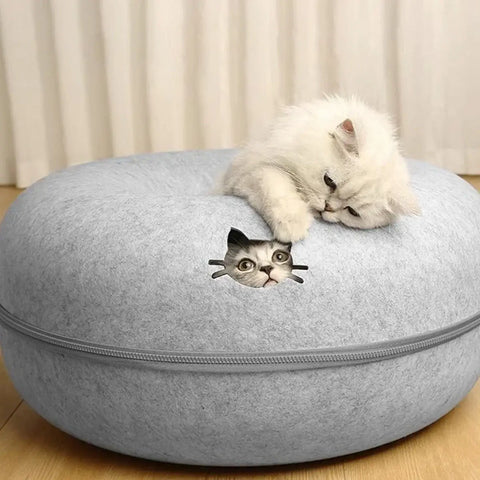 Lit donut pour chat en feutre doux – vue complète