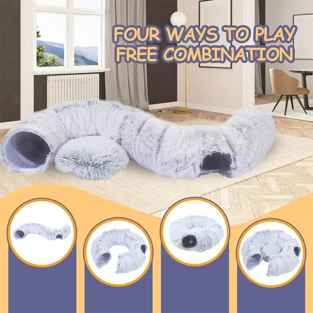 Tunnel Douillet pour Chat | Lit tunnel en peluche pour chat