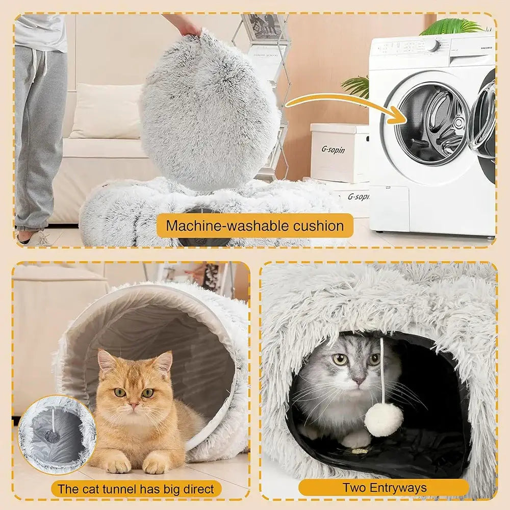 Tunnel Douillet pour Chat | Lit tunnel en peluche pour chat
