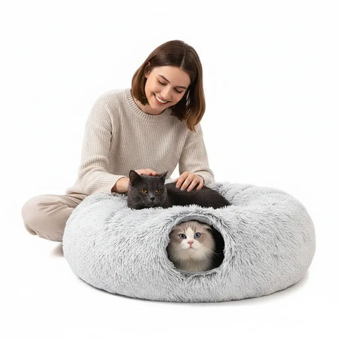 Tunnel Douillet pour Chat | Lit tunnel en peluche pour chat