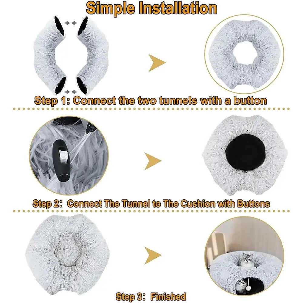 Tunnel Douillet pour Chat | Lit tunnel en peluche pour chat