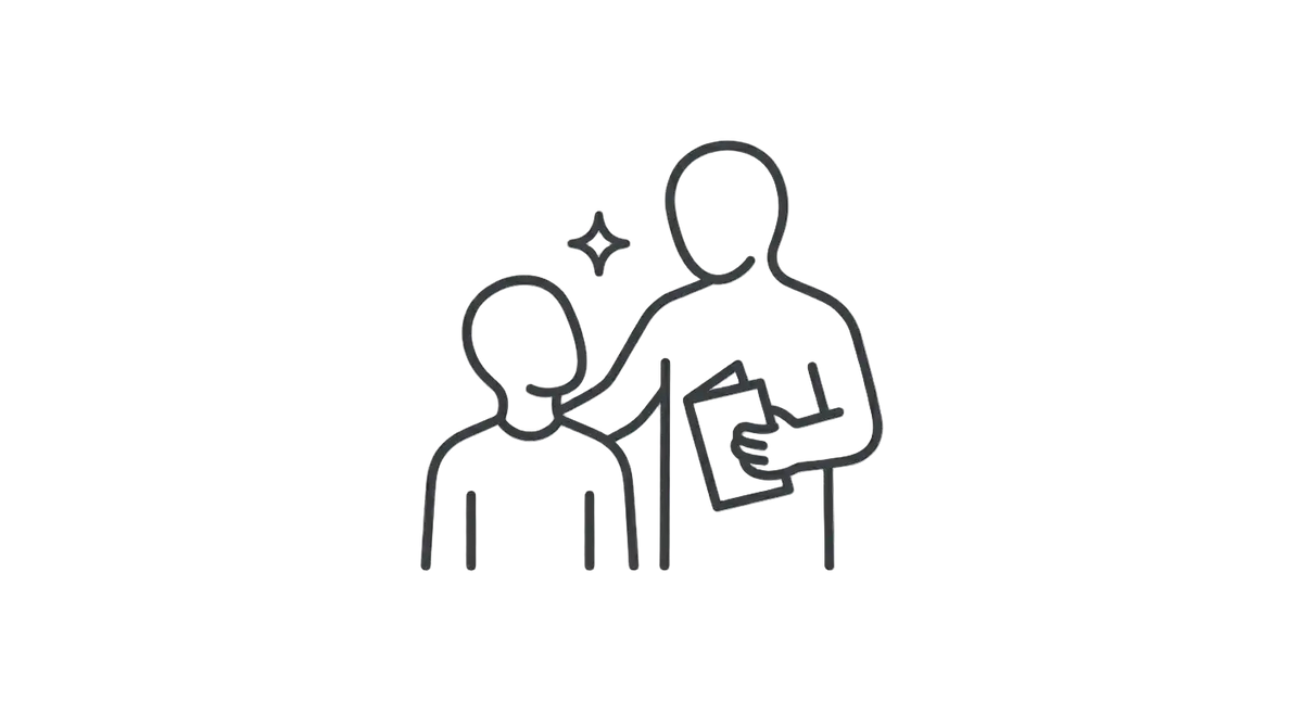 Logo en silhouette noire représentant deux personnages stylisés avec un signe plus au-dessus.