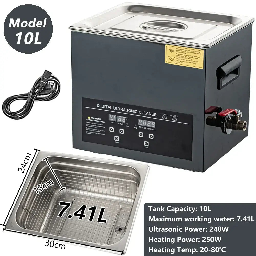 Machine de nettoyage ultrasonique numérique - 10L-240W-220V / EU / france
