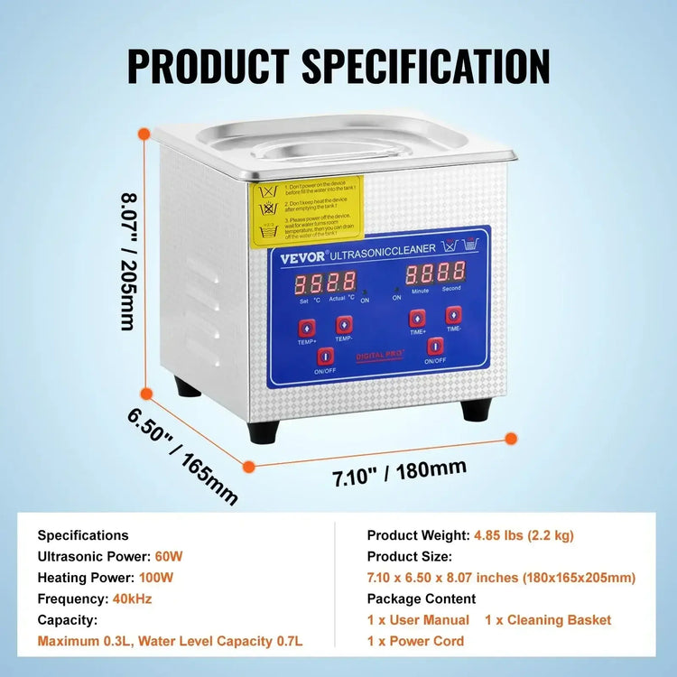 Machine de nettoyage ultrasonique portable - 1.3L-60W / CZECH REPUBLIC