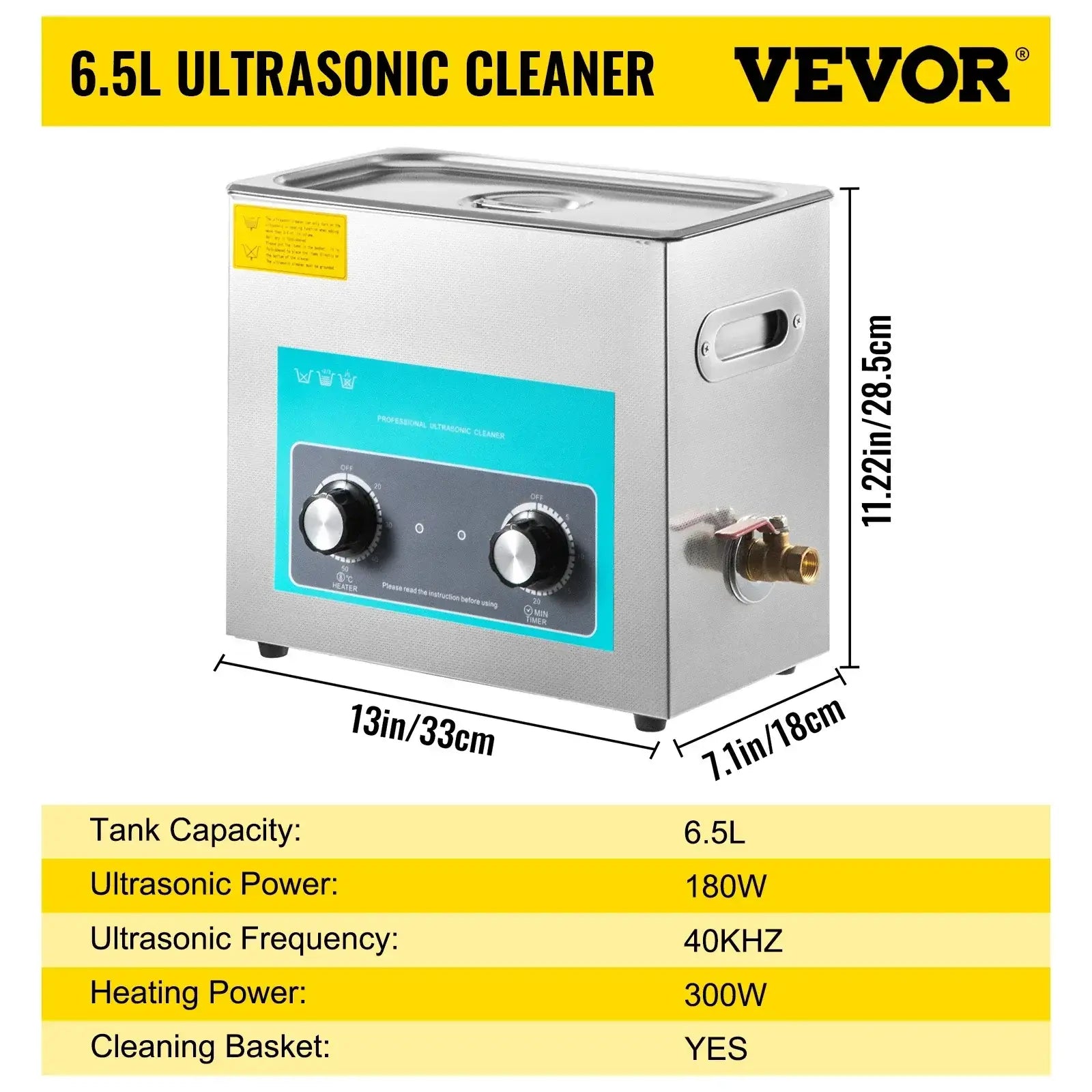 Machine de nettoyage ultrasonique portable - 6.5 L / United States