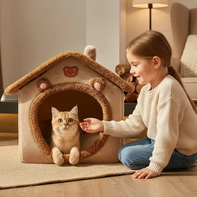 Maison pliable pour chat confortable et facile à ranger