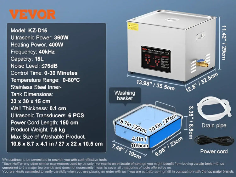 Nettoyeur ultrasonique en acier inoxydable - 15L / france