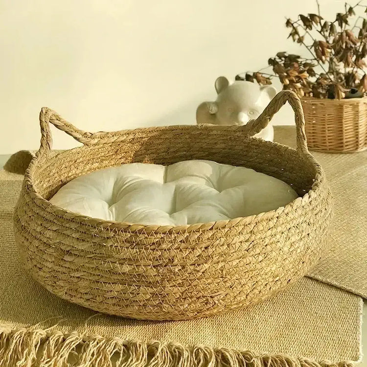 Nid en Rotin Tressé pour Chat - 40cm / Basket and cushion / China Mainland
