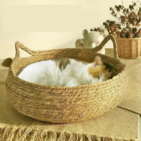 Nid en Rotin Tressé pour Chat – Confort Naturel PawFrance