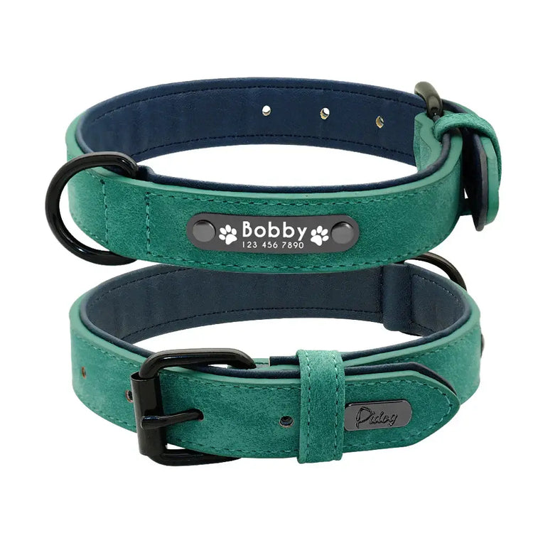 Personalized Padded Collar & Leash - Green Collar / S