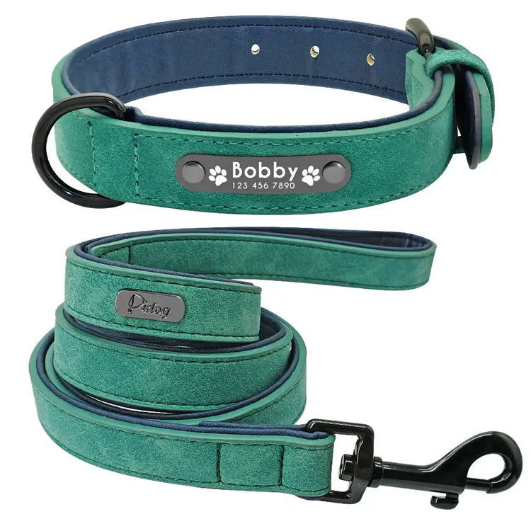 Personalized Padded Collar & Leash - Green Set / 2XL