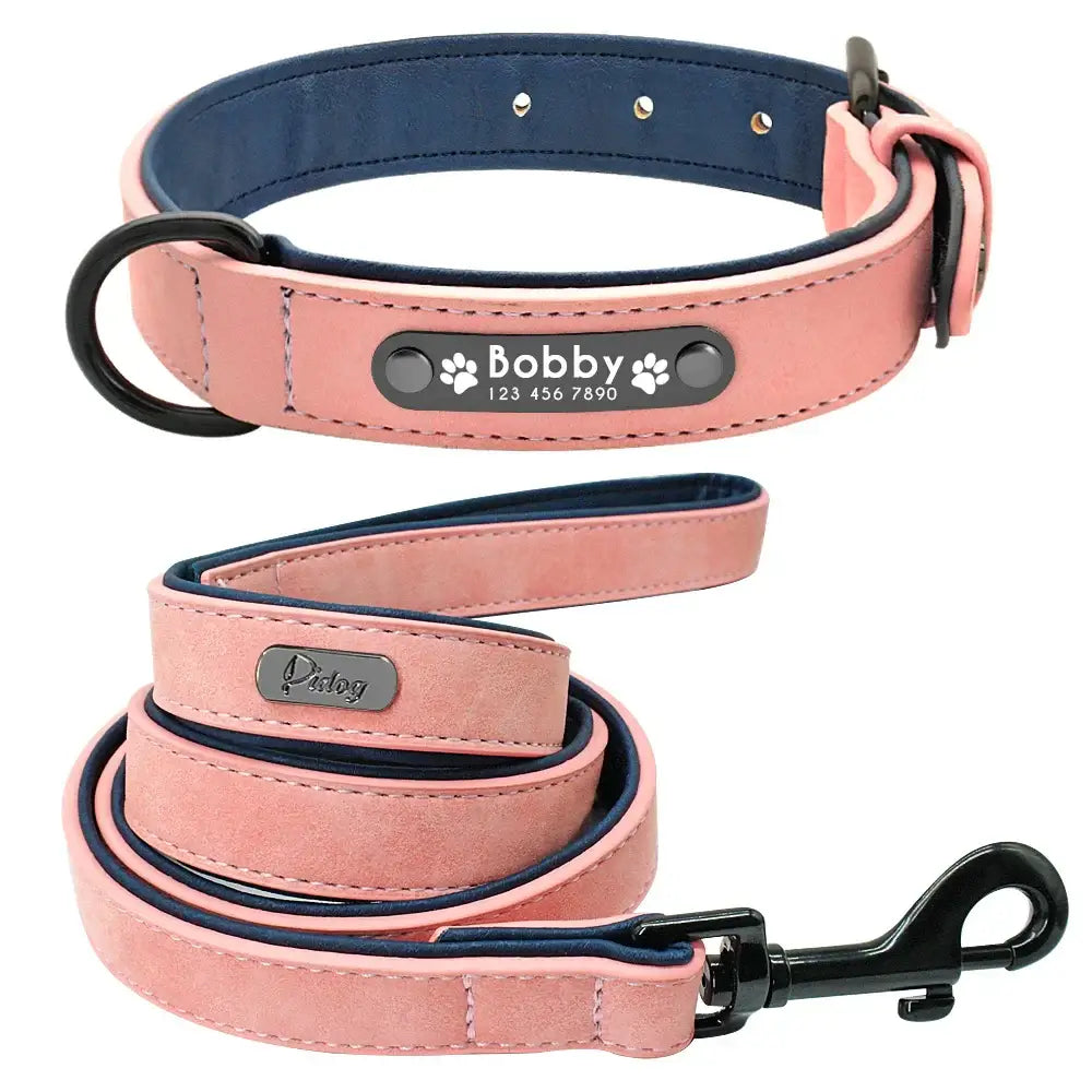 Personalized Padded Collar & Leash - Pink Set / S