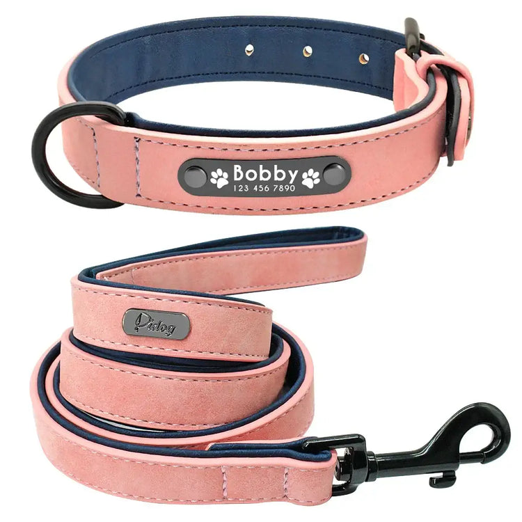 Personalized Padded Collar & Leash - Pink Set / S