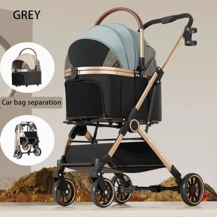 Pet 2-in-1 Portable Foldable Pet Strollers with Detachable Bag for Dogs Cats and Small Outdoor Pet Carts Basket Can Be
