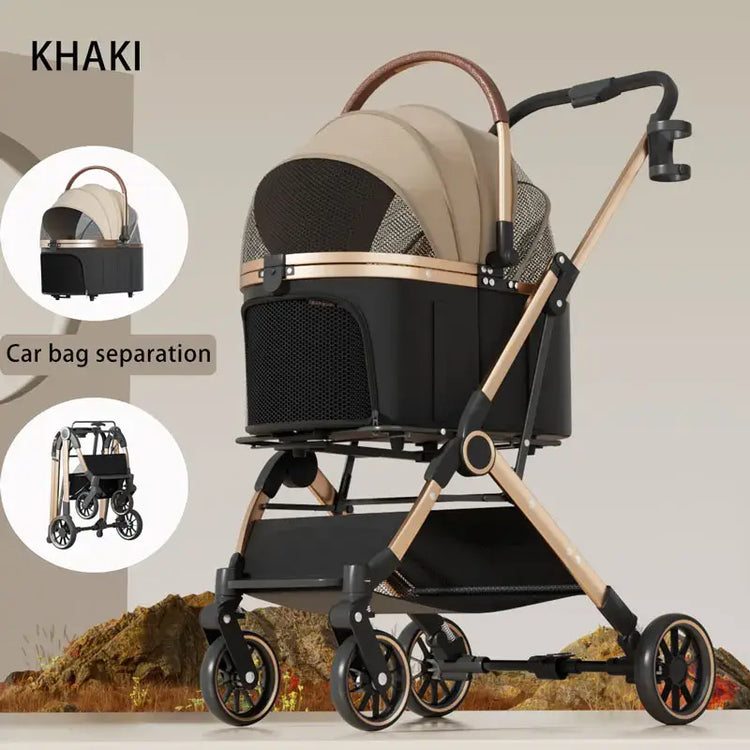 Pet 2-in-1 Portable Foldable Pet Strollers with Detachable Bag for Dogs Cats and Small Outdoor Pet Carts Basket Can Be