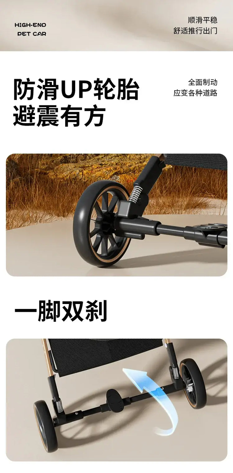 Pet 2-in-1 Portable Foldable Pet Strollers with Detachable Bag for Dogs Cats and Small Outdoor Pet Carts Basket Can Be