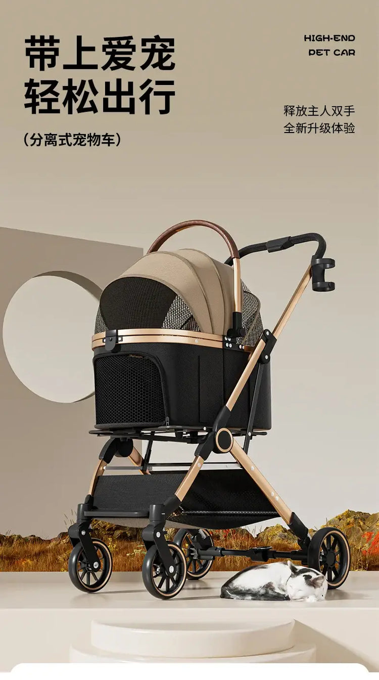 Pet 2-in-1 Portable Foldable Pet Strollers with Detachable Bag for Dogs Cats and Small Outdoor Pet Carts Basket Can Be