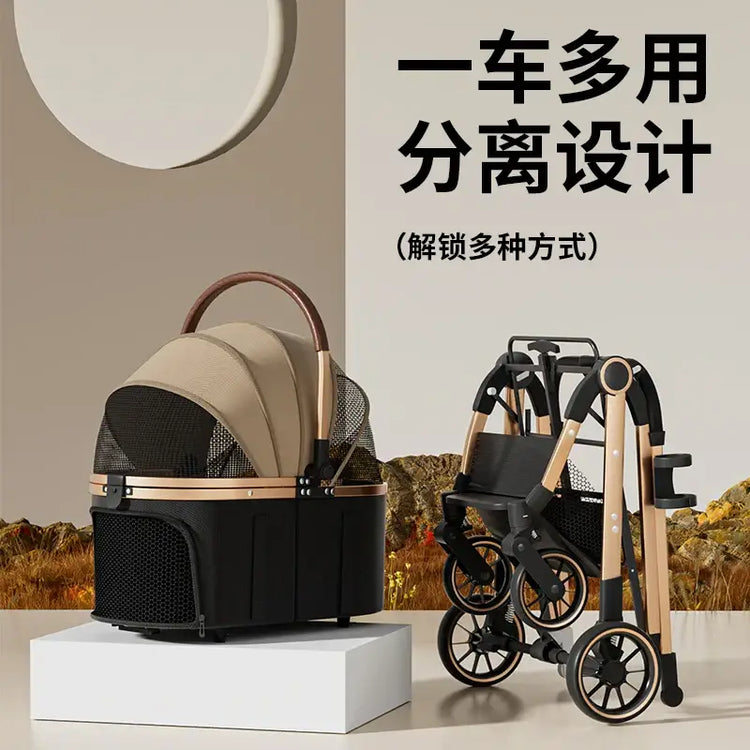 Pet 2-in-1 Portable Foldable Pet Strollers with Detachable Bag for Dogs Cats and Small Outdoor Pet Carts Basket Can Be