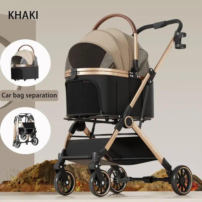 Pet 2-in-1 Portable Foldable Pet Strollers with Detachable Bag for Dogs Cats and Small Outdoor Pet Carts Basket Can Be