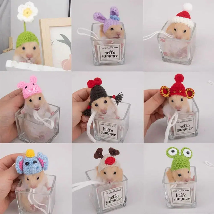 Pet Accessories Cartoon Hamster Hat Handmade Adjustable Pet Knitted Hat Soft Hamster Headwear For Parrot Guinea Pig