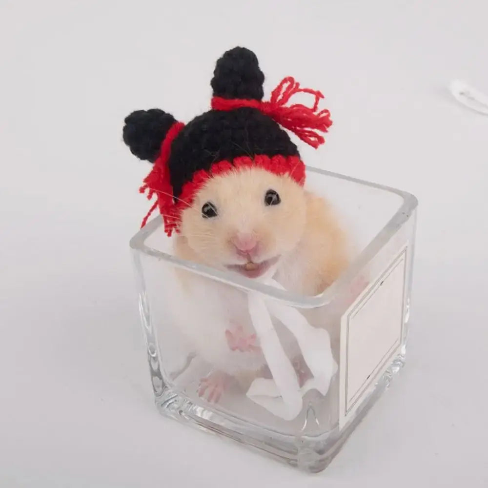 Pet Accessories Cartoon Hamster Hat Handmade Adjustable Pet Knitted Hat Soft Hamster Headwear For Parrot Guinea Pig