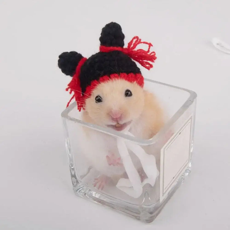 Pet Accessories Cartoon Hamster Hat Handmade Adjustable Pet Knitted Hat Soft Hamster Headwear For Parrot Guinea Pig