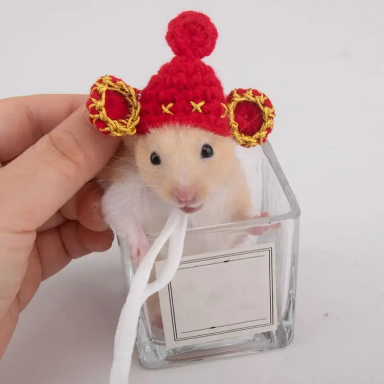 Pet Accessories Cartoon Hamster Hat Handmade Adjustable Pet Knitted Hat Soft Hamster Headwear For Parrot Guinea Pig