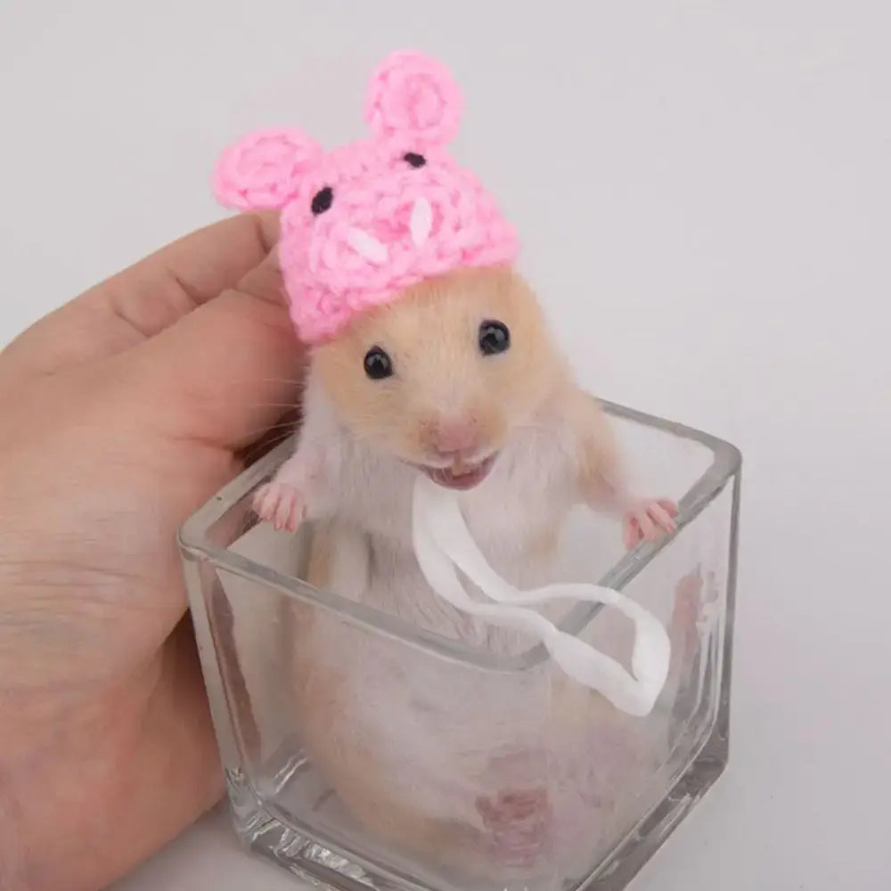 Pet Accessories Cartoon Hamster Hat Handmade Adjustable Pet Knitted Hat Soft Hamster Headwear For Parrot Guinea Pig
