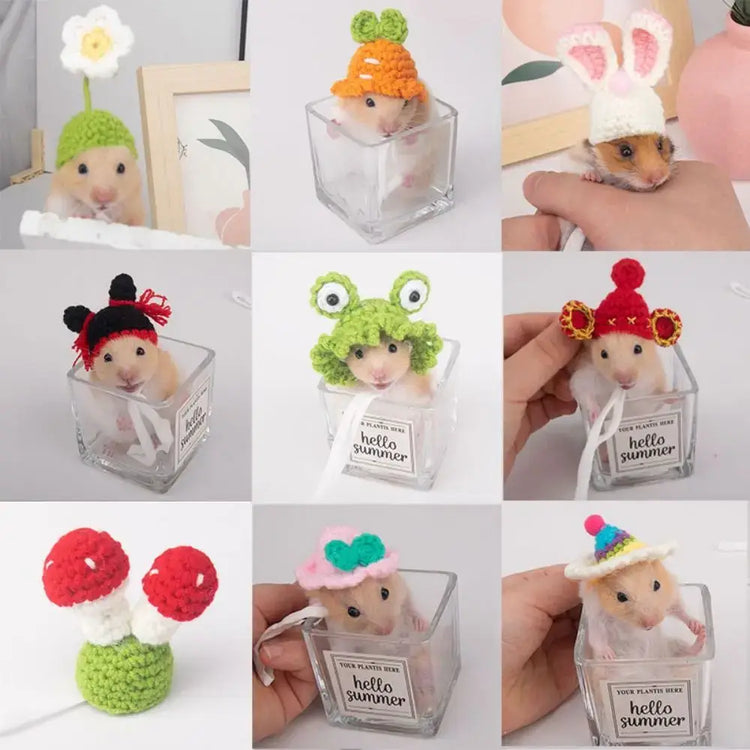 Pet Accessories Cartoon Hamster Hat Handmade Adjustable Pet Knitted Hat Soft Hamster Headwear For Parrot Guinea Pig