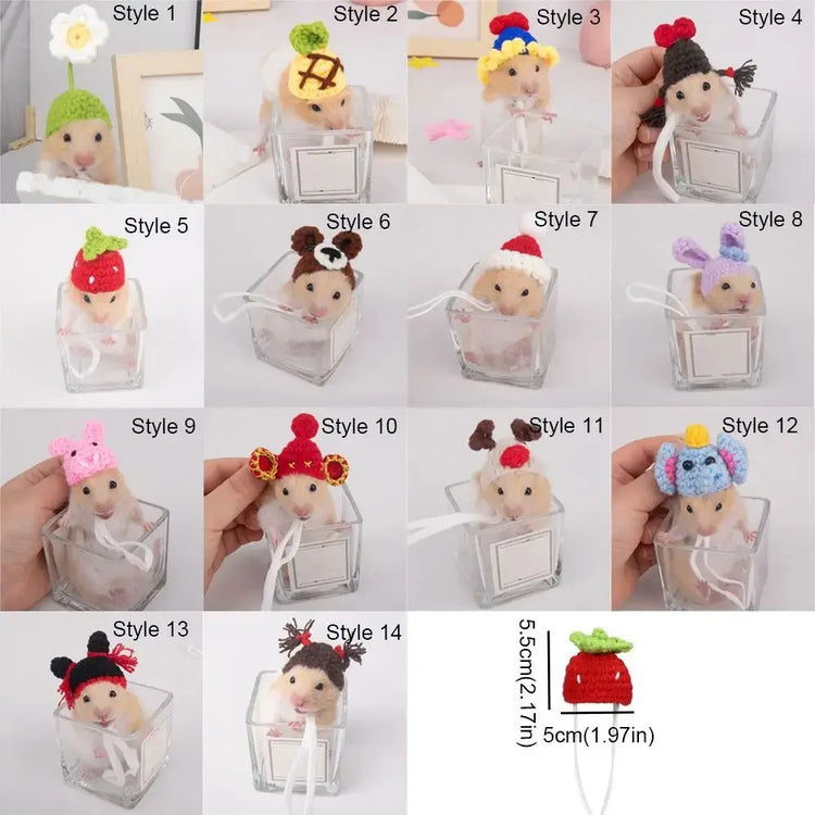 Pet Accessories Cartoon Hamster Hat Handmade Adjustable Pet Knitted Hat Soft Hamster Headwear For Parrot Guinea Pig