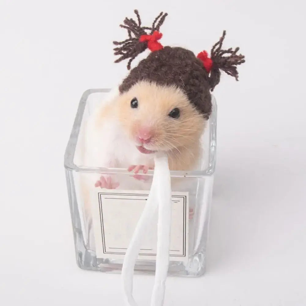 Pet Accessories Cartoon Hamster Hat Handmade Adjustable Pet Knitted Hat Soft Hamster Headwear For Parrot Guinea Pig
