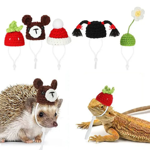Pet Accessories Cartoon Hamster Hat Handmade Adjustable Pet Knitted Hat Soft Hamster Headwear For Parrot Guinea Pig