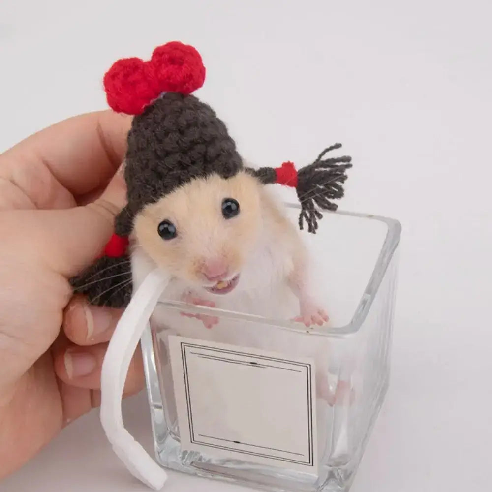 Pet Accessories Cartoon Hamster Hat Handmade Adjustable Pet Knitted Hat Soft Hamster Headwear For Parrot Guinea Pig