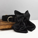 Pet Accessories Customized Designer Logo Luxury Silky Polyester Dog Collar Leashes Harness Bow Set Manufacturers