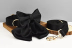 Pet Accessories Customized Designer Logo Luxury Silky Polyester Dog Collar Leashes Harness Bow Set Manufacturers