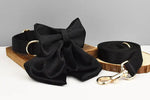 Pet Accessories Customized Designer Logo Luxury Silky Polyester Dog Collar Leashes Harness Bow Set Manufacturers