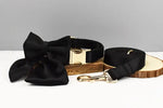 Pet Accessories Customized Designer Logo Luxury Silky Polyester Dog Collar Leashes Harness Bow Set Manufacturers