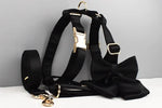 Pet Accessories Customized Designer Logo Luxury Silky Polyester Dog Collar Leashes Harness Bow Set Manufacturers