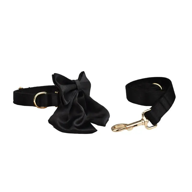 Pet Accessories Customized Designer Logo Luxury Silky Polyester Dog Collar Leashes Harness Bow Set Manufacturers