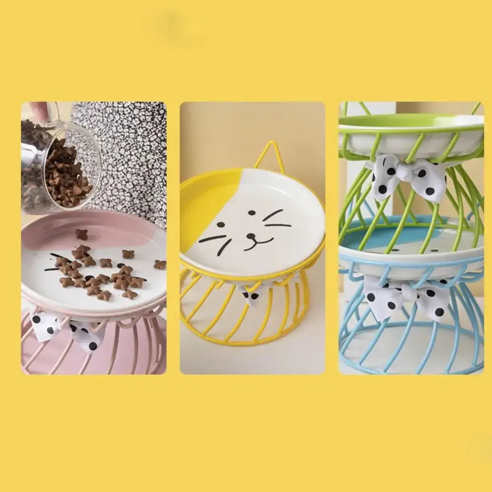Pet Accessories With Stand Ceramic Cat Bowl Large Capacity Cartoon Cat Food Bowl Non-Slip Pet Feeder for Cats and Dogs