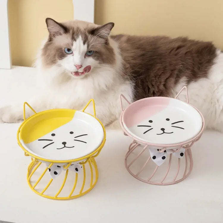 Pet Accessories With Stand Ceramic Cat Bowl Large Capacity Cartoon Cat Food Bowl Non-Slip Pet Feeder for Cats and Dogs