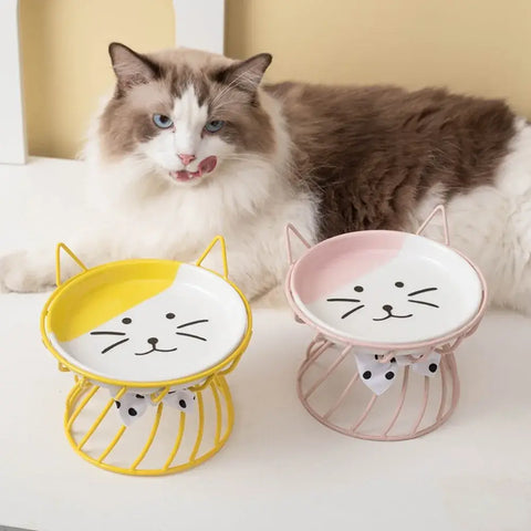 Pet Accessories With Stand Ceramic Cat Bowl Large Capacity Cartoon Cat Food Bowl Non-Slip Pet Feeder for Cats and Dogs