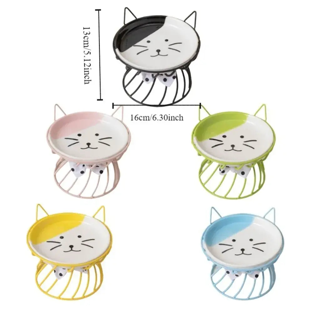 Pet Accessories With Stand Ceramic Cat Bowl Large Capacity Cartoon Cat Food Bowl Non-Slip Pet Feeder for Cats and Dogs