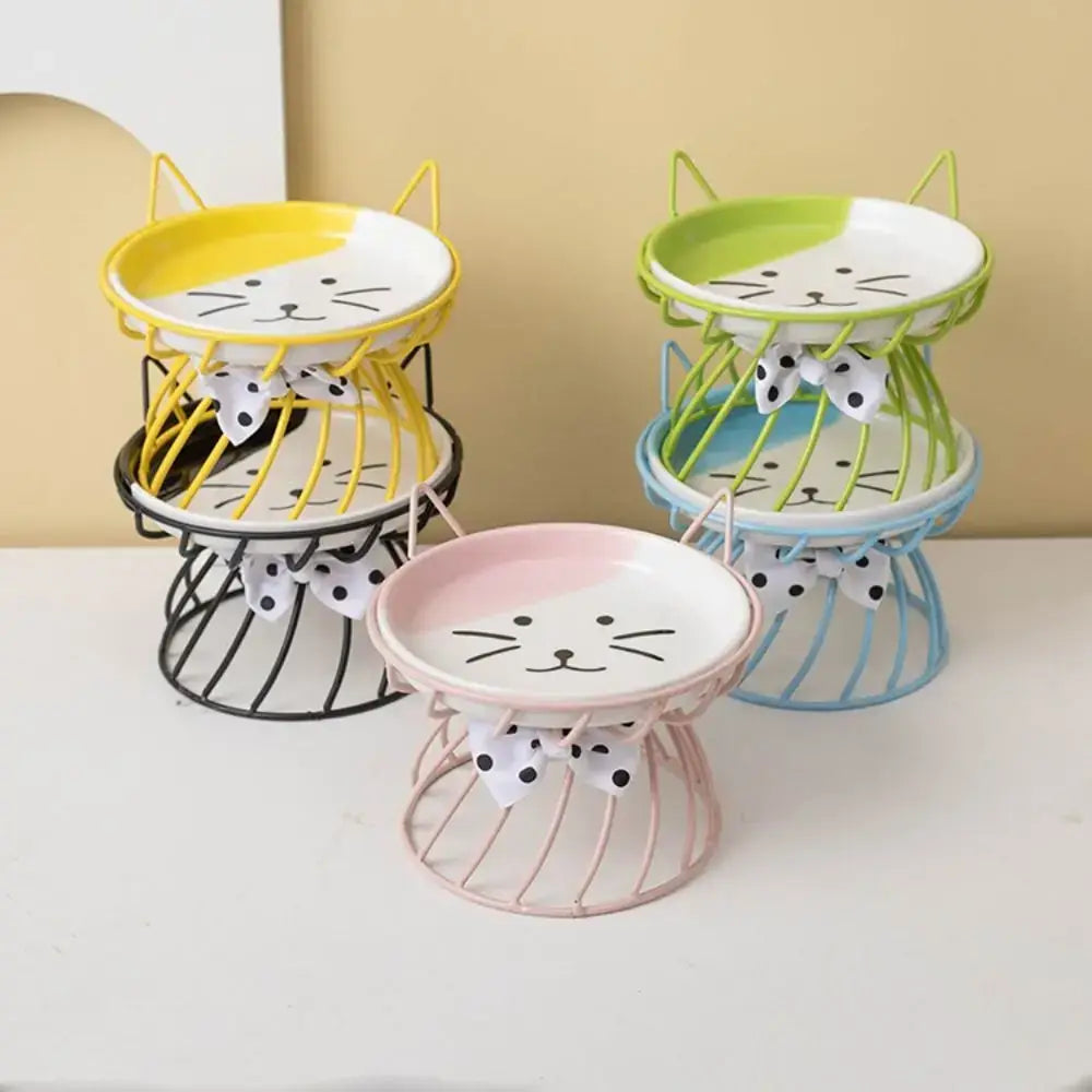Pet Accessories With Stand Ceramic Cat Bowl Large Capacity Cartoon Cat Food Bowl Non-Slip Pet Feeder for Cats and Dogs