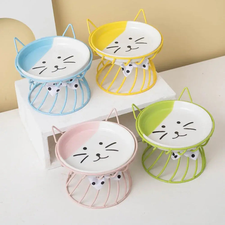 Pet Accessories With Stand Ceramic Cat Bowl Large Capacity Cartoon Cat Food Bowl Non-Slip Pet Feeder for Cats and Dogs