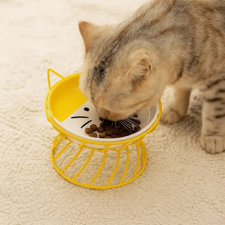 Pet Accessories With Stand Ceramic Cat Bowl Large Capacity Cartoon Cat Food Bowl Non-Slip Pet Feeder for Cats and Dogs