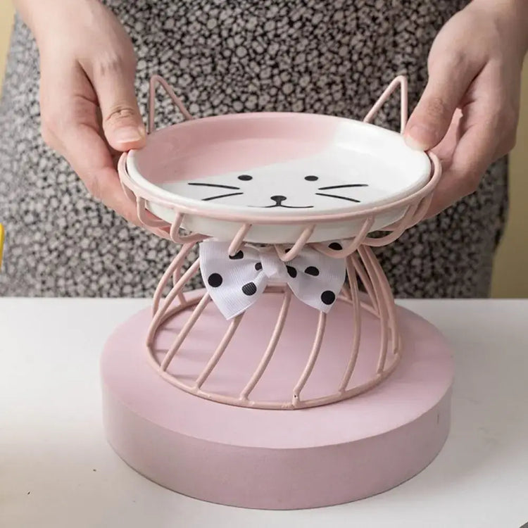 Pet Accessories With Stand Ceramic Cat Bowl Large Capacity Cartoon Cat Food Bowl Non-Slip Pet Feeder for Cats and Dogs