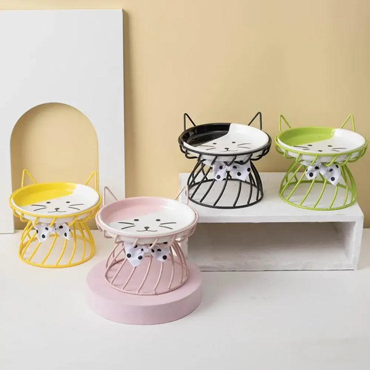 Pet Accessories With Stand Ceramic Cat Bowl Large Capacity Cartoon Cat Food Bowl Non-Slip Pet Feeder for Cats and Dogs