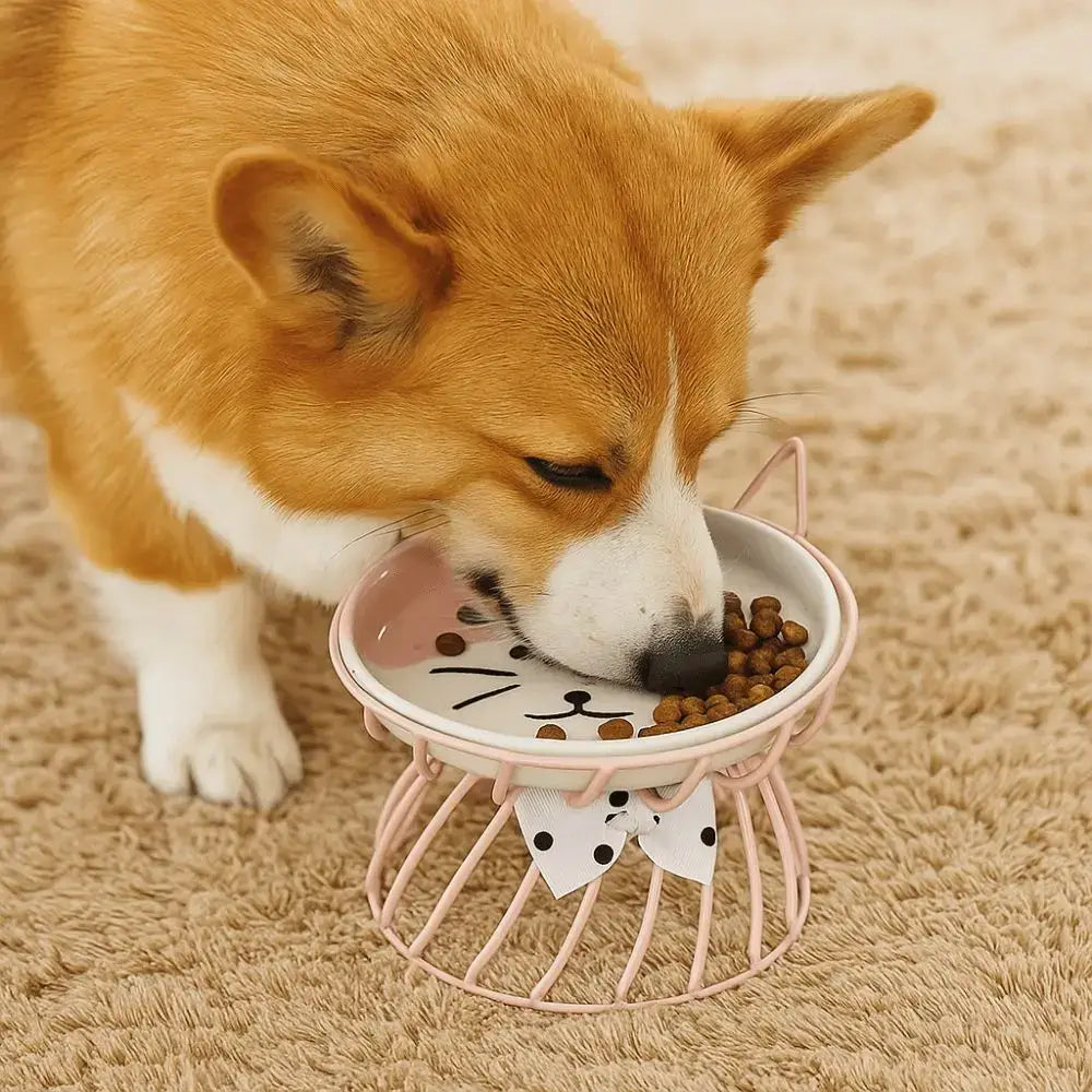 Pet Accessories With Stand Ceramic Cat Bowl Large Capacity Cartoon Cat Food Bowl Non-Slip Pet Feeder for Cats and Dogs