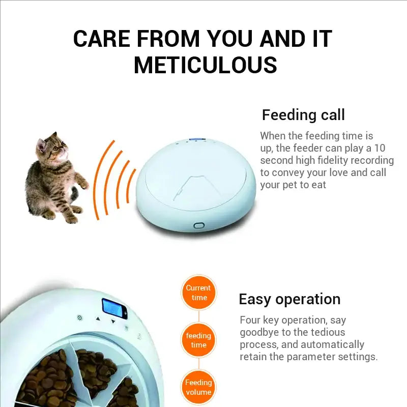 Pet adjustment Intelligent Led electric food dispenser Dog feeder 6 meals Cat automatic timing pet feeder - white